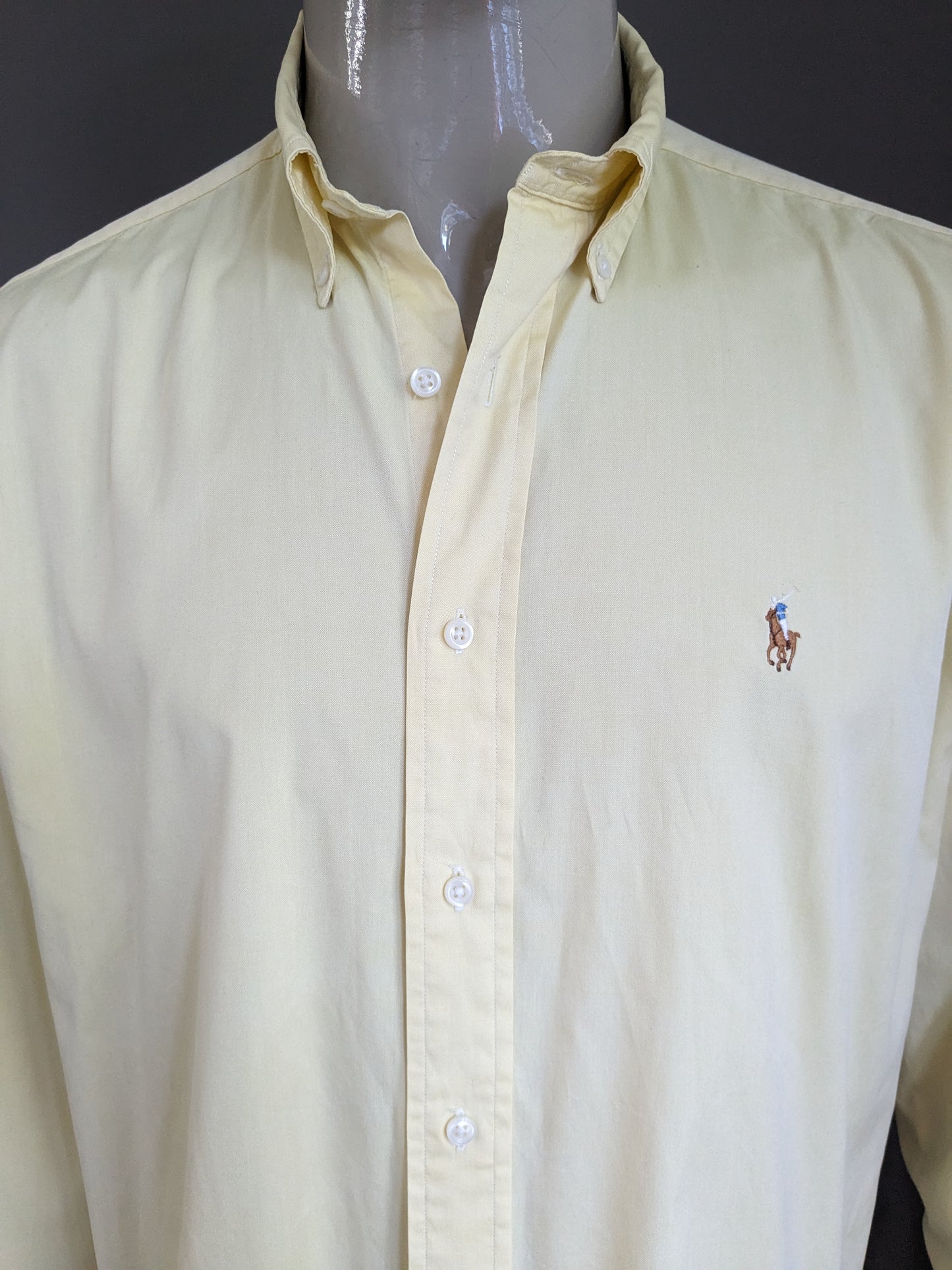 Polo by Ralph Lauren overhemd. Geel gemêleerd. type Yarmouth. Maat 2XL / XXL.