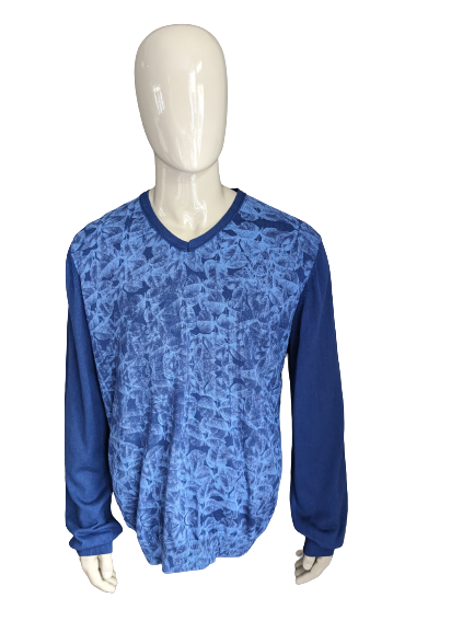 Pull sans marque. Motif de feuille bleue. Taille xxl 2xl