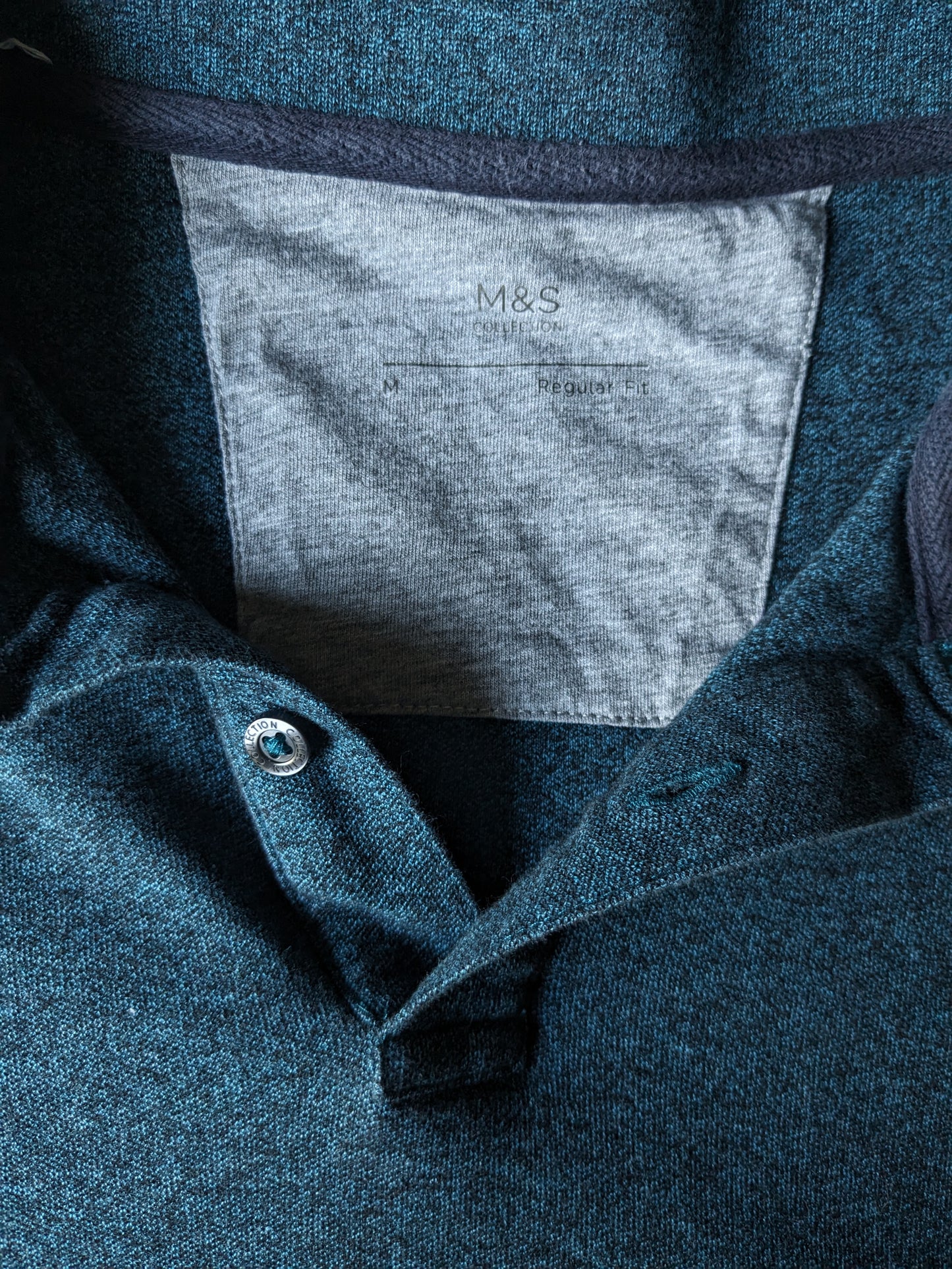 Pull polo de la collection M&S. Vert Bleu mélangé. Taille M.
