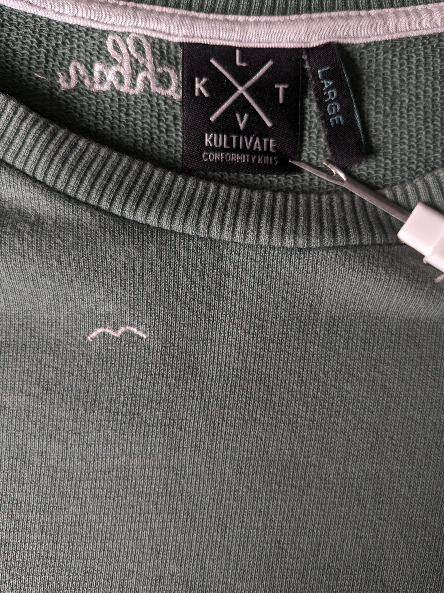 Pullover kultivieren. Grünweiß gefärbt. Größe L.