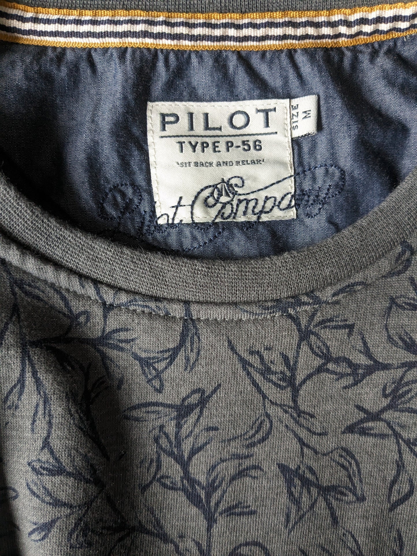 Pull pilote. Motif Feuille Gris Bleu. Taille M.