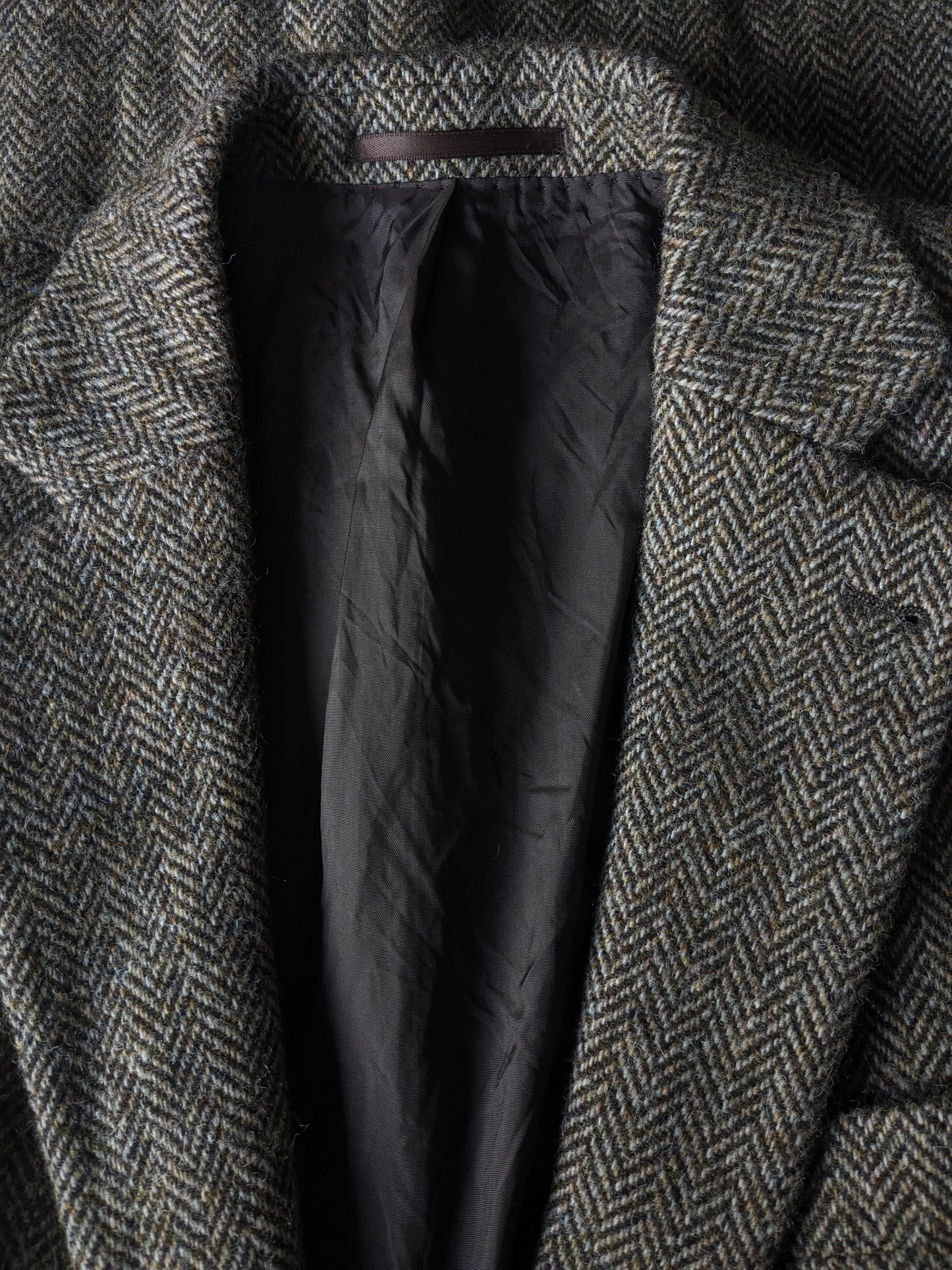 Veste Veda Menswear Harris Tweed. Motif chevrons marron beige. Taille 25. (50/M).