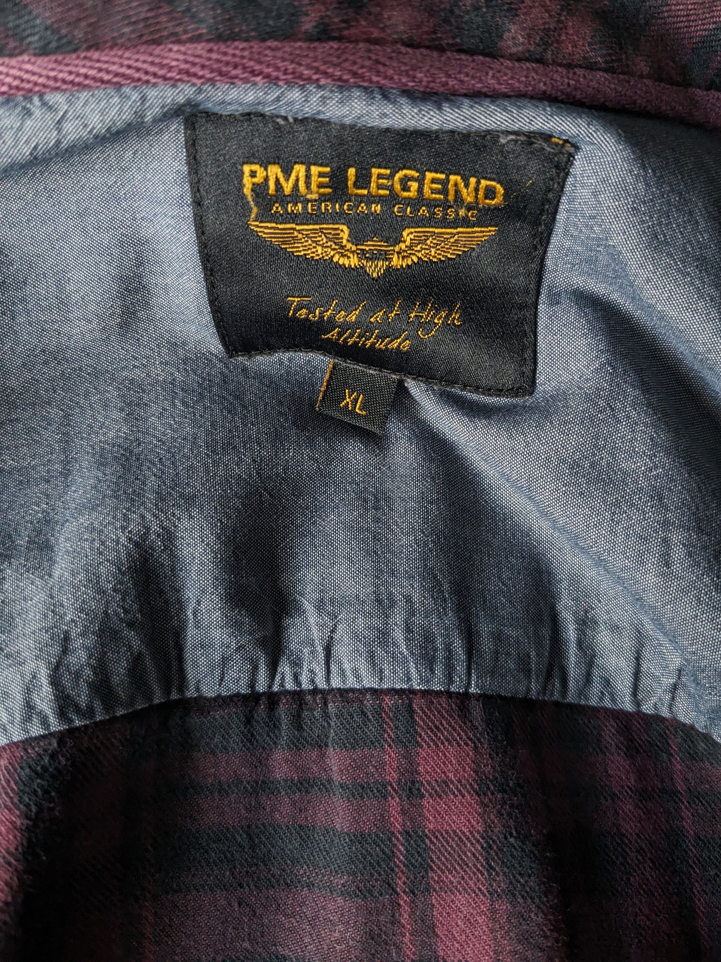 Camiseta PME Leyenda. Cuadros Burdeos Negro. Talla XL.