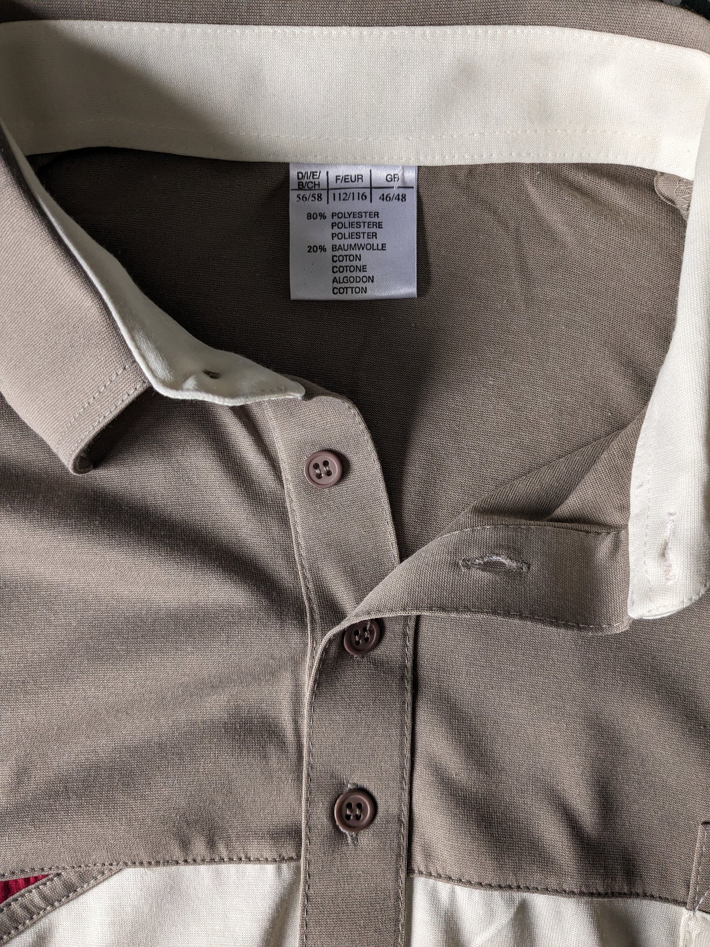 Vintage-Polo mit elastischem Band. Braun beige rot gefärbt. Größe 3XL.