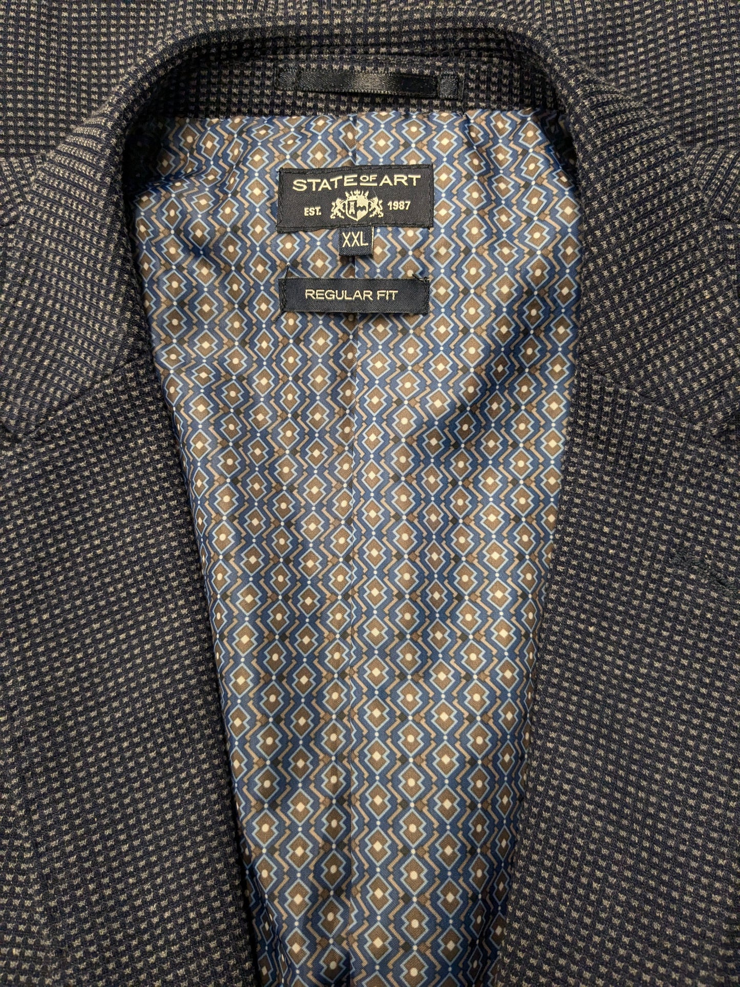 State of Art colbert. Blauw Grijs motief. Maat 2XL / XXL. Regular Fit.