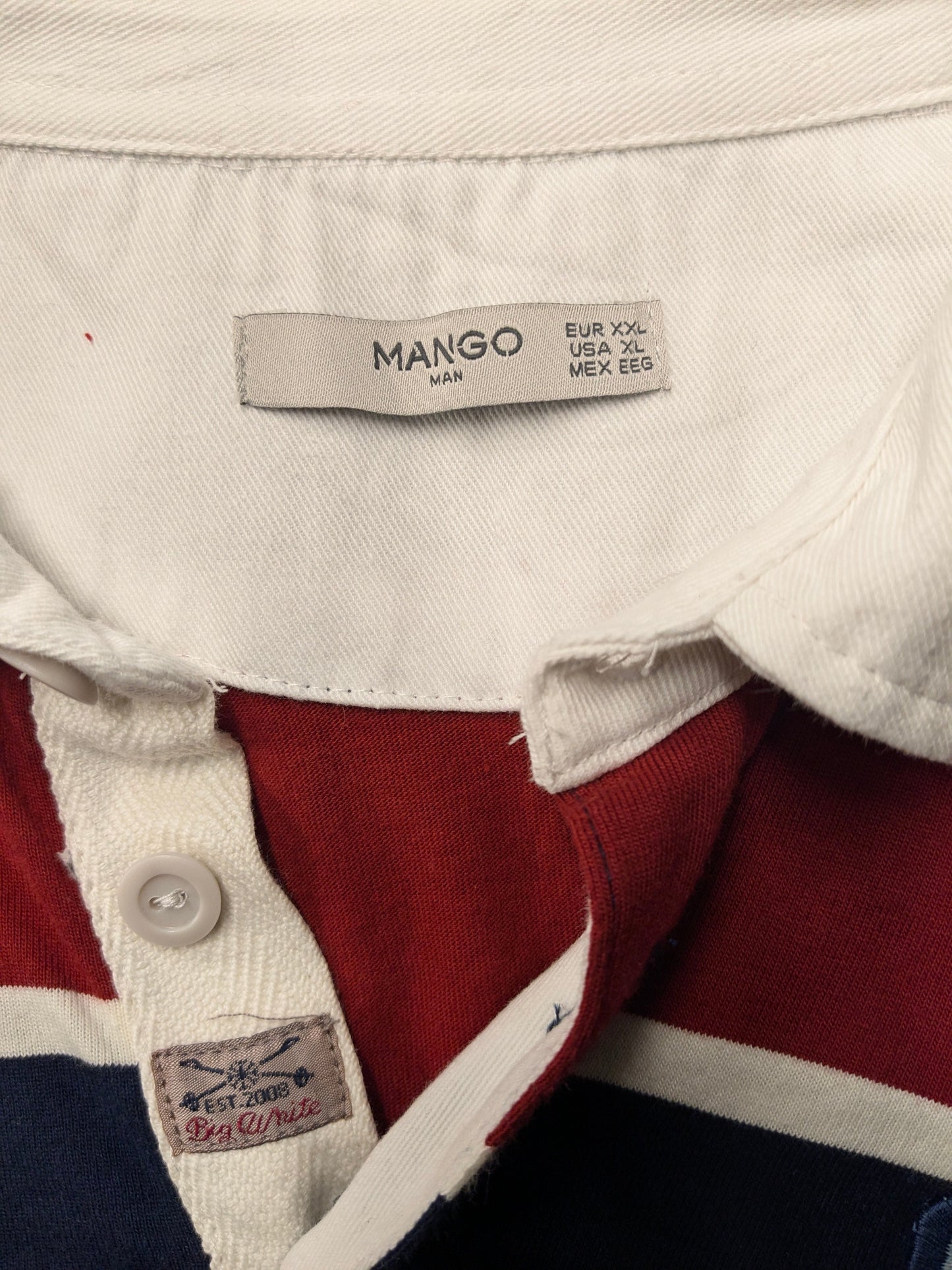 Mango Man polo trui. Rood Blauw Beige gestreept. Maat 2XL / XXL.