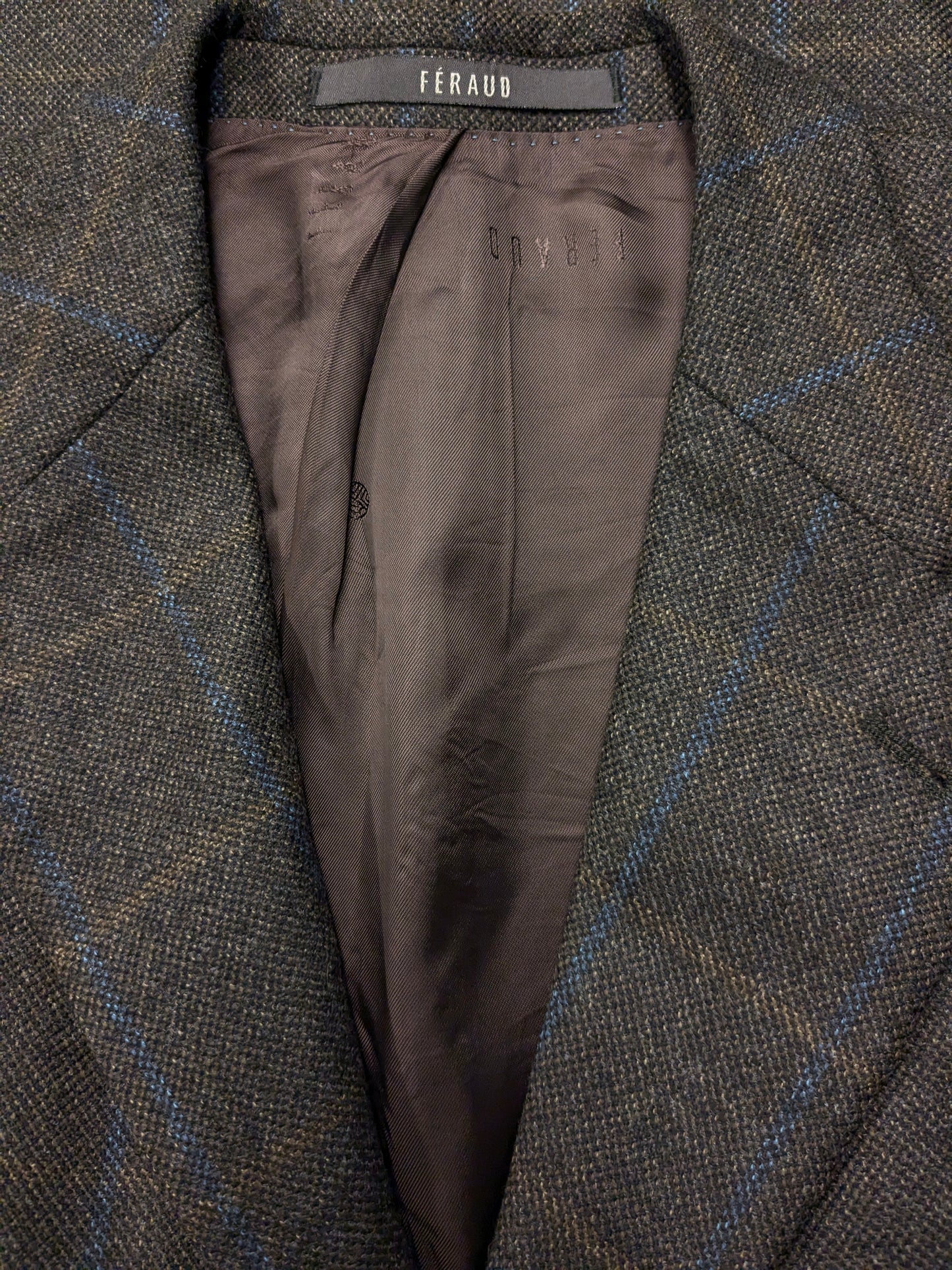 Feraud Wollen colbert. Bruin Blauw geruit. Maat 54 / L.