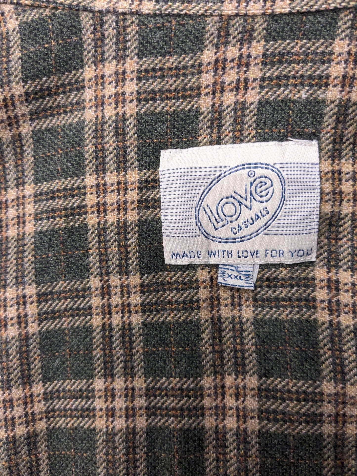 Vintage Love Flanellhemd mit Reißverschluss. Beige grün braun überprüft. Größe 2xl / xxl.