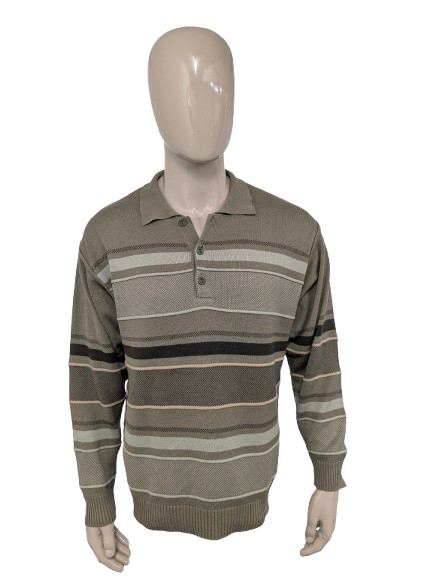 Vintage Bartlett & Walker Polo Sweater. Green beige striped. Size XL.