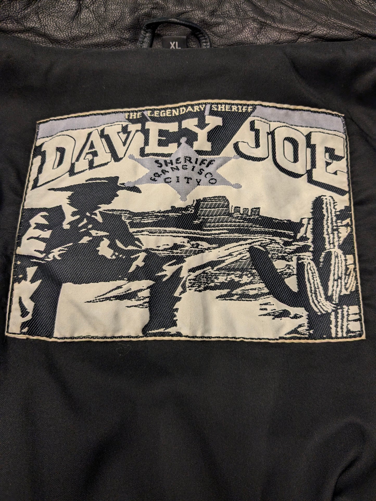 Vintage Davey Joe halflange Leren jas. Zwart gekleurd. licht gevoerd. Maat XL.