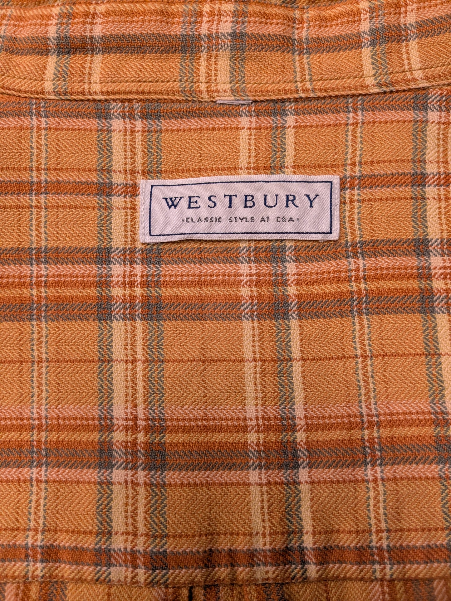 Camisa Vintage Westbury. Amarillo naranja gris revisado. Tamaño 2xl / xxl.