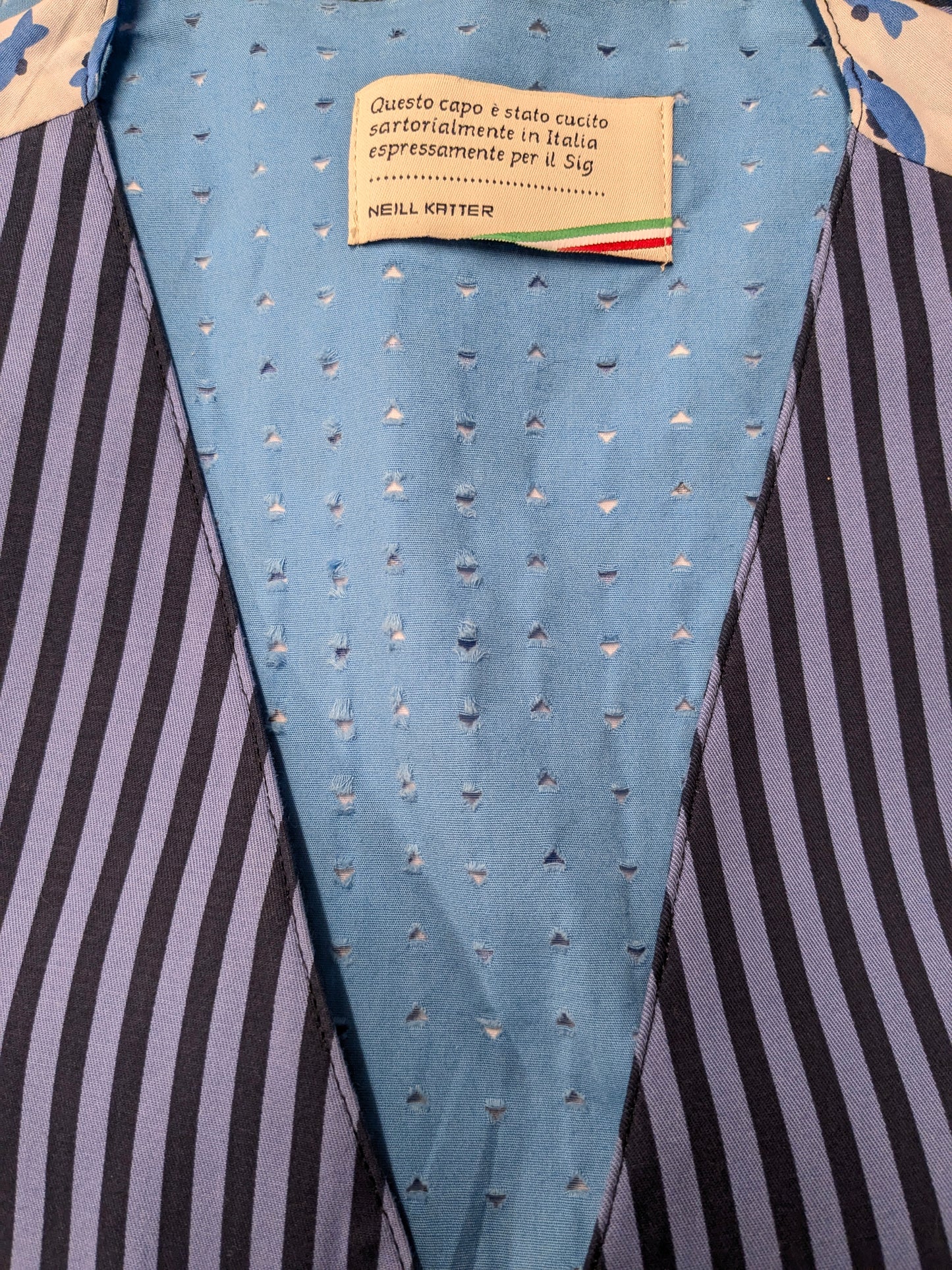 Neill Katter gilet. Blauw gestreept. Maat S.