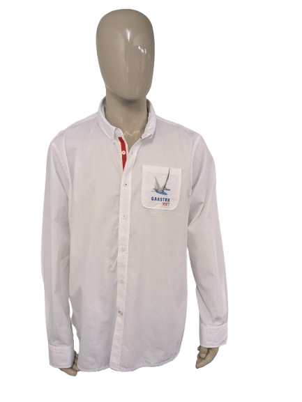 Gaastra overhemd. Wit met applicaties. Maat 3XL / XXXL.