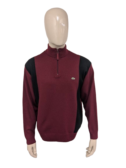 Vintage lacoste sport woolen sweater with zipper. Bordeaux Black colored. Size 2XL / XXL. 44% wool.
