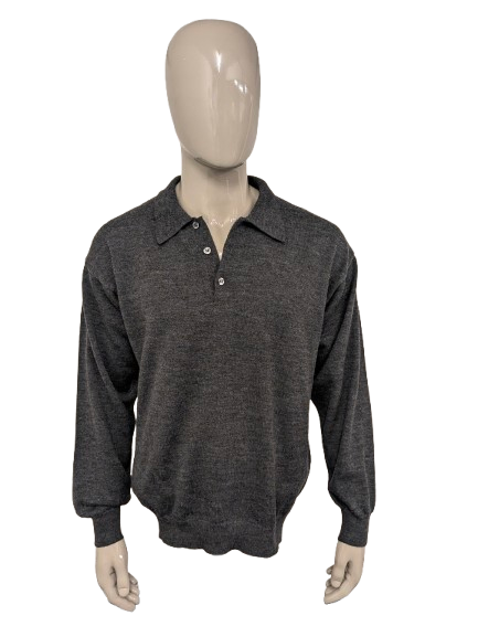 Merkloze Merino Wollen polotrui. Donker Grijs gemêleerd. Maat XL. 50% Wol.