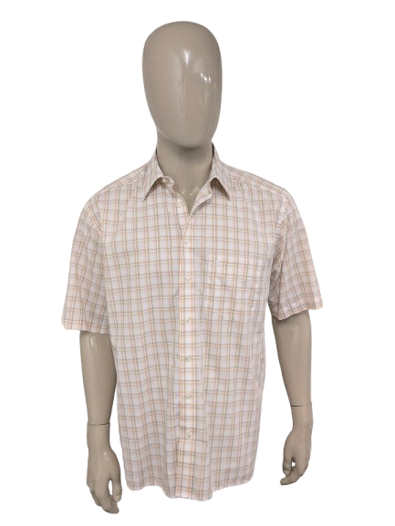 Olymp Luxor Shirt Manga corta. Checker beige naranja. Tamaño 42 / L / XL.