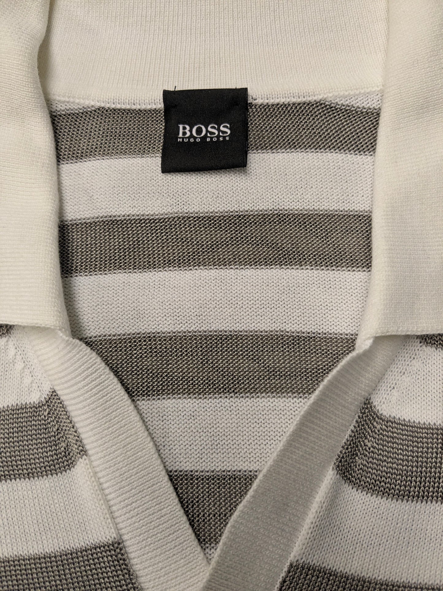 Boss Hugo Boss Dunne Polo Pullover. Grau weiß gestreift. Größe 2xl / xxl.