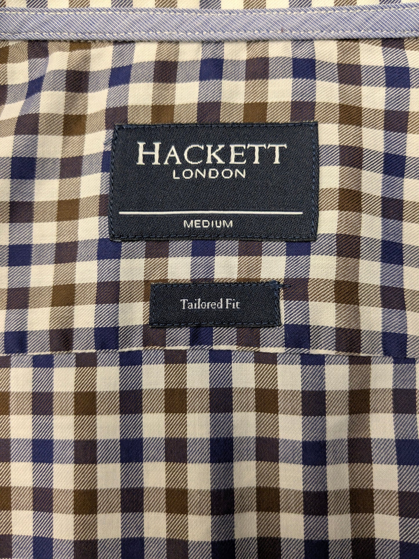 Hacket shirt. Blue brown white checkered. Size M. Tailored fit.