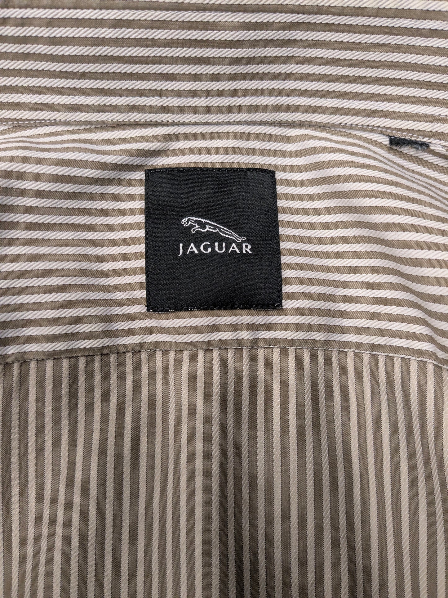 Jaguar overhemd. Kaki Beige gestreept. Maat M.