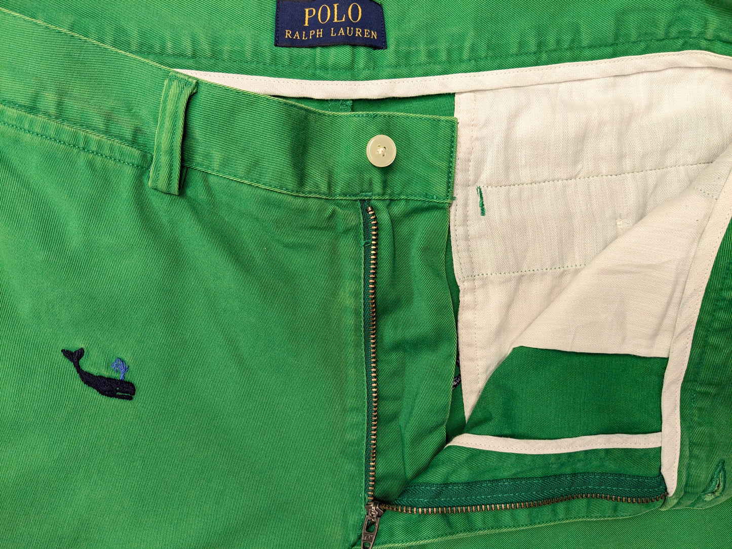 Polo Ralph Lauren shorts. Green blue whale print embroidered. Size W33.