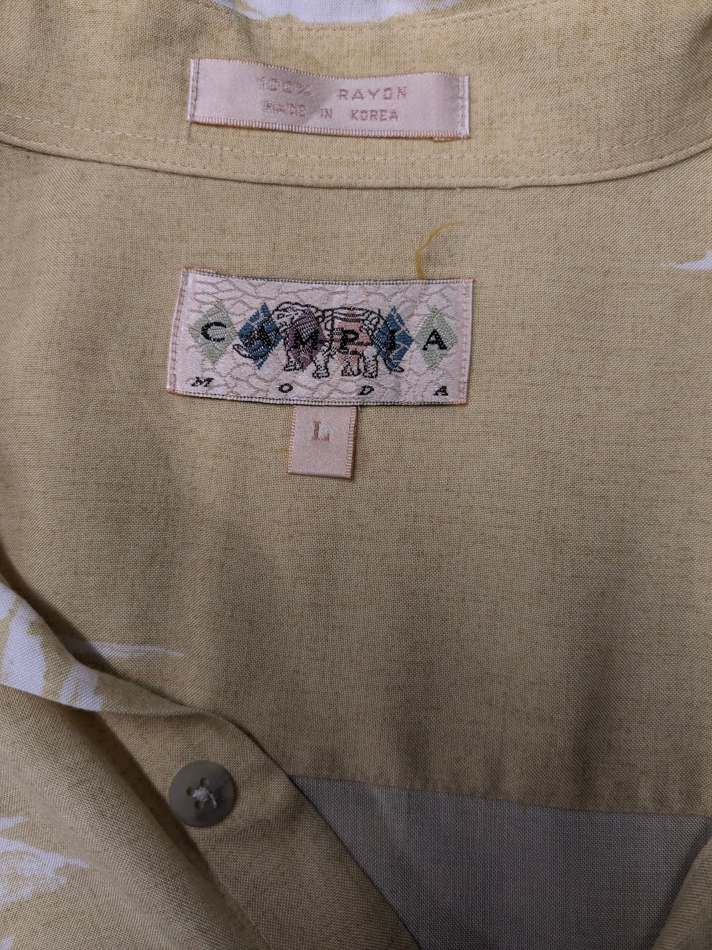 Vintage Campia Hawaii overhemd korte mouw. Geel Blauw Groene print. Maat XL.