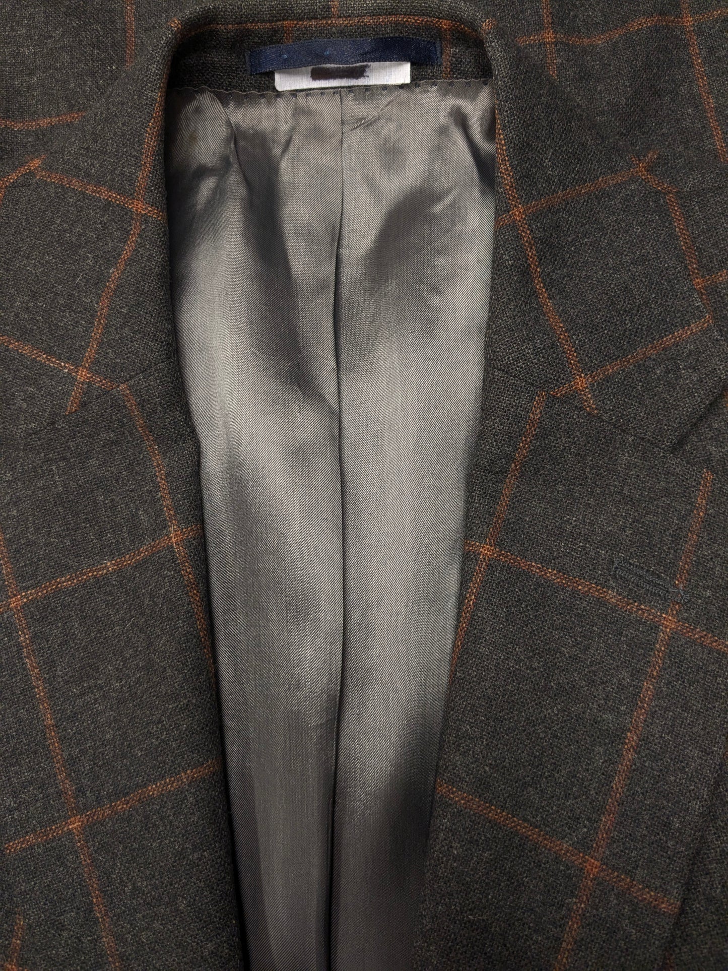 Eduard Dressler Wollen colbert. Bruin Oranje geruit. Maat 26 (52 / L).