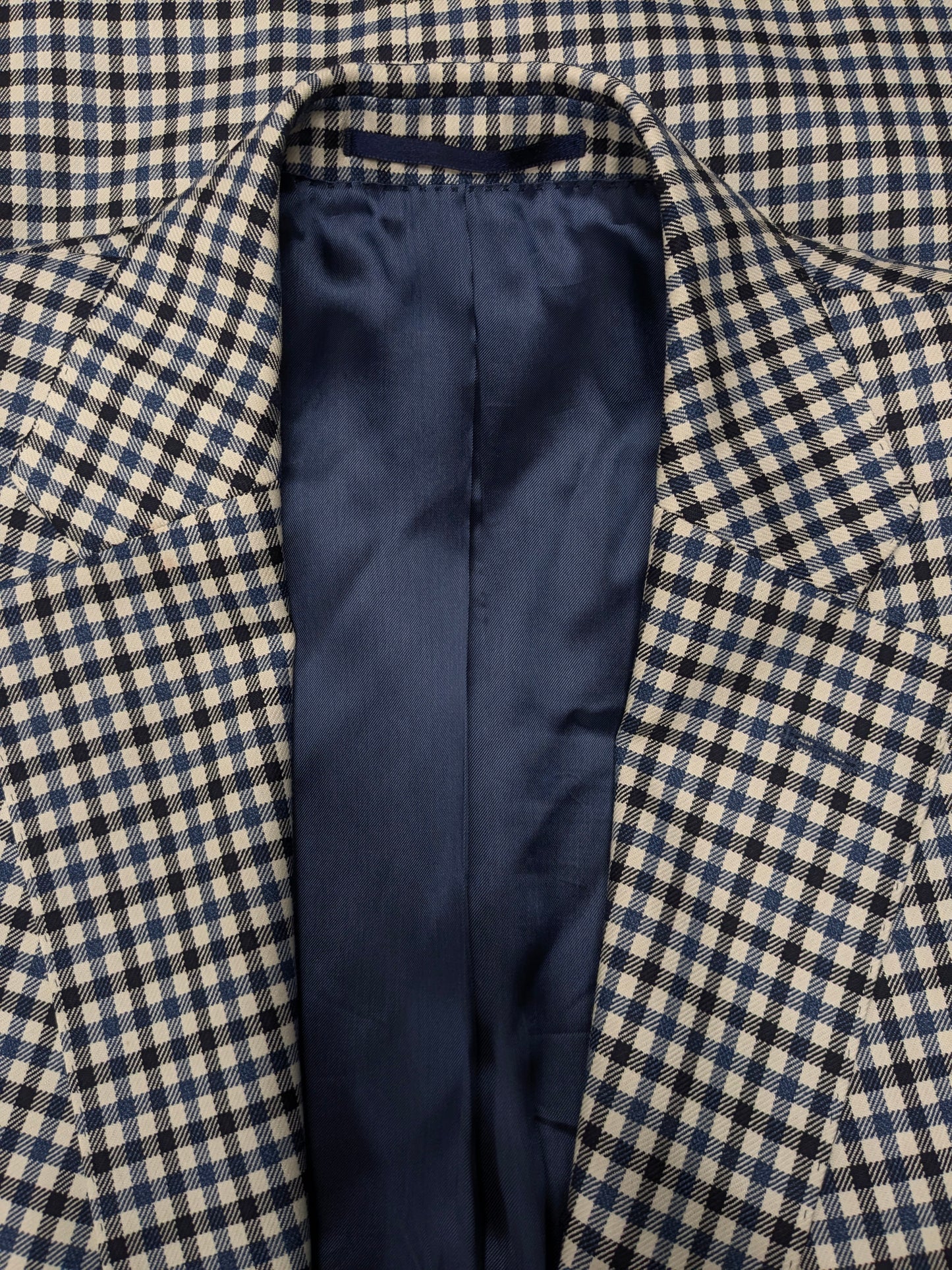 Veste en laine Eduard Dressler. Black bleu beige bloqué. Taille 26. (52 / L)