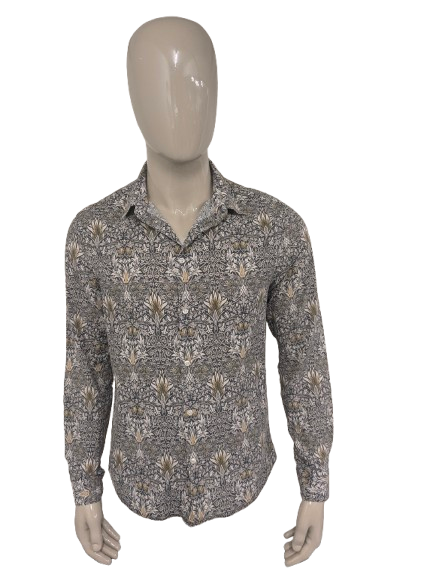 Morris & Co x H&M Shirt. Blue gray mustard yellow print. Size L.