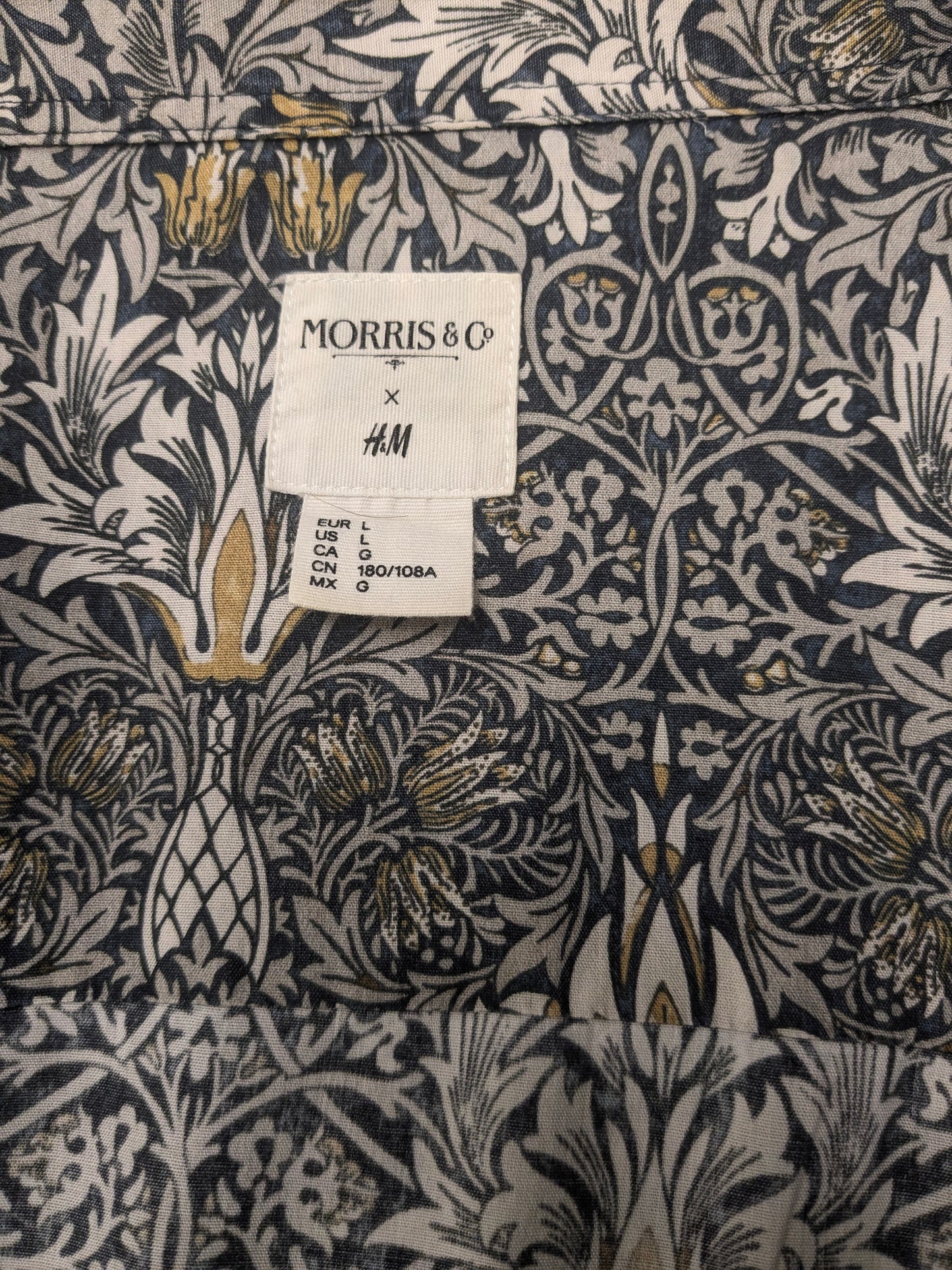 Morris & Co x H&M Shirt. Blue gray mustard yellow print. Size L.