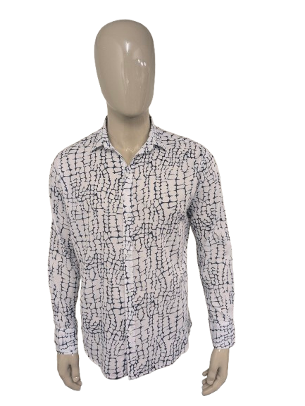 Alfi shirt. Thin cotton airy shirt. Blue white print. Size L.