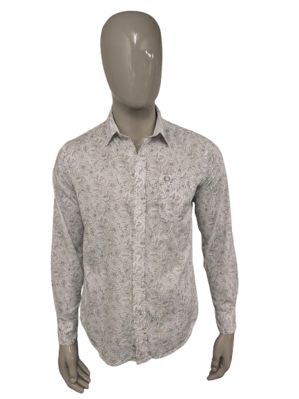 Tout simplement shirt beige brown floral print. Size M.