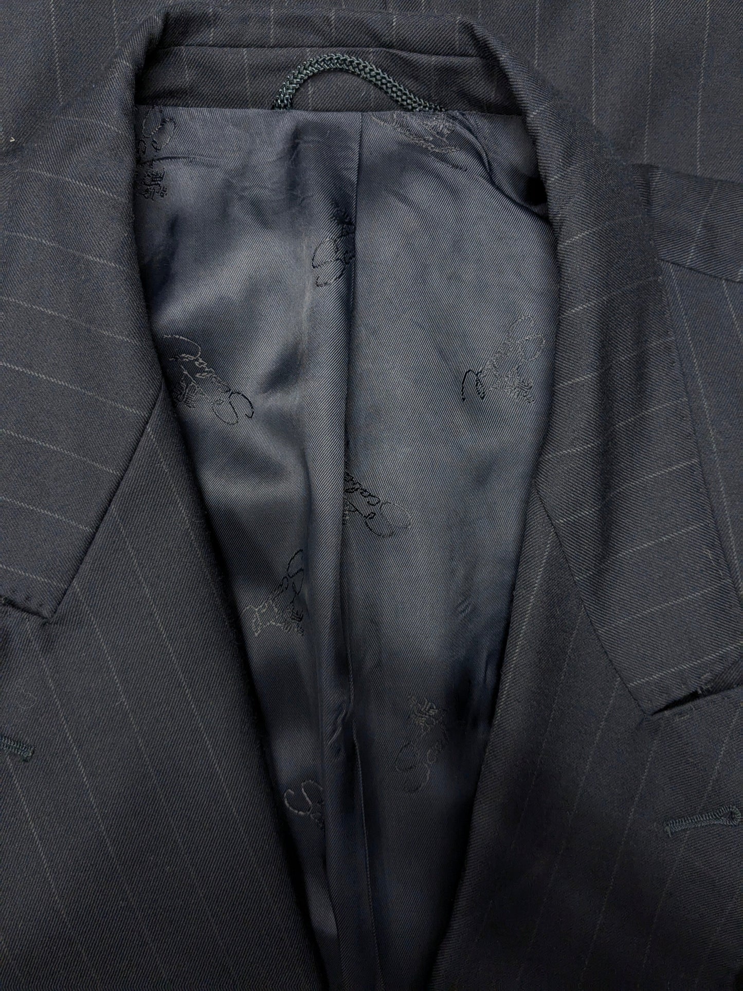 Chaqueta de doble pecho de lana de lana de scabal vintage. Azul oscuro a rayas. Tamaño 28 (56 / xl)