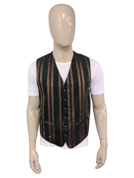 Burton Menswear Wistcoat. Motín rayado con oro rojo verde. Tamaño L.