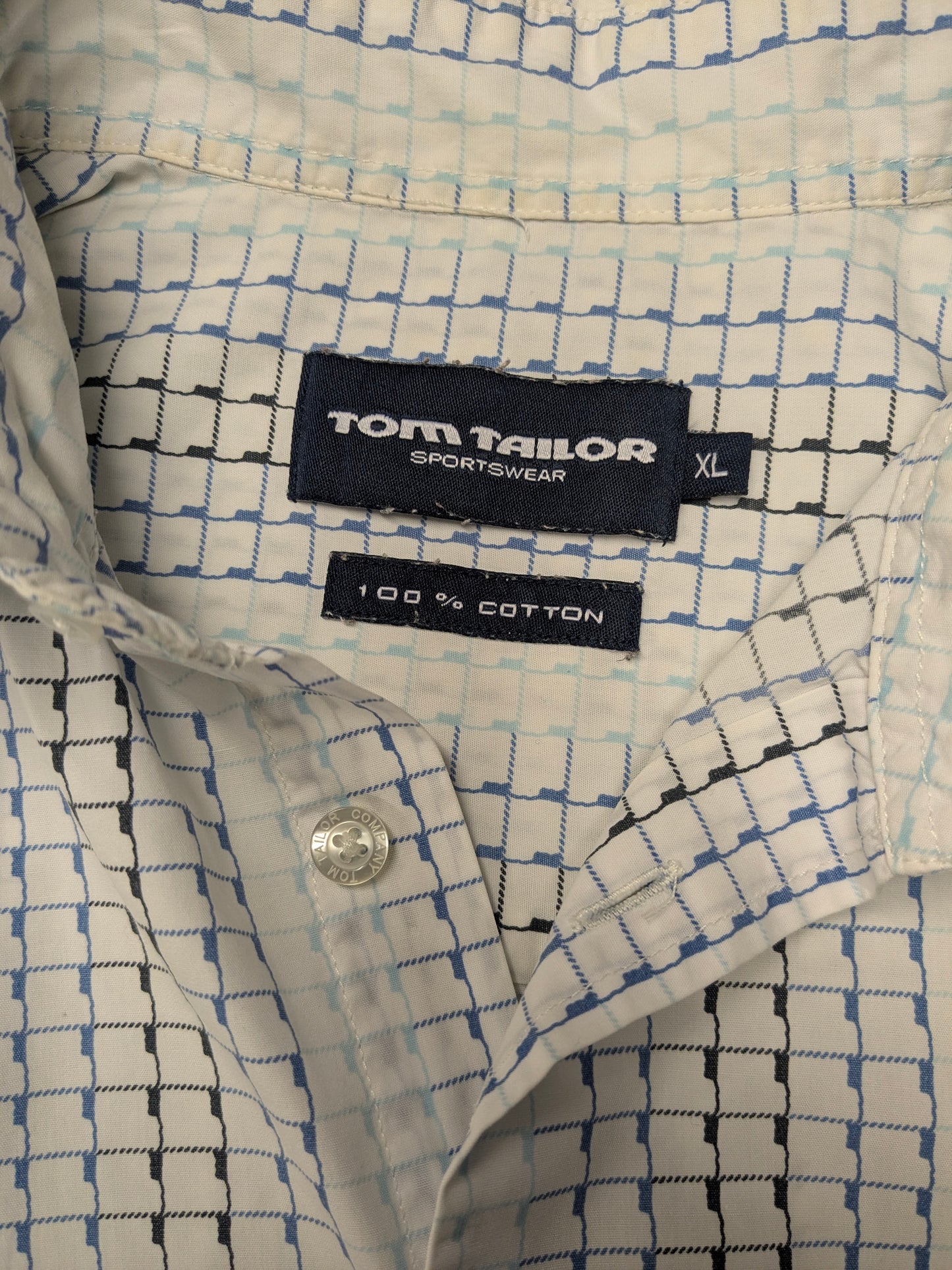 Tom Tailor Shirt Short Maniche. Stampa blu in bianco e nero. Taglia XL.