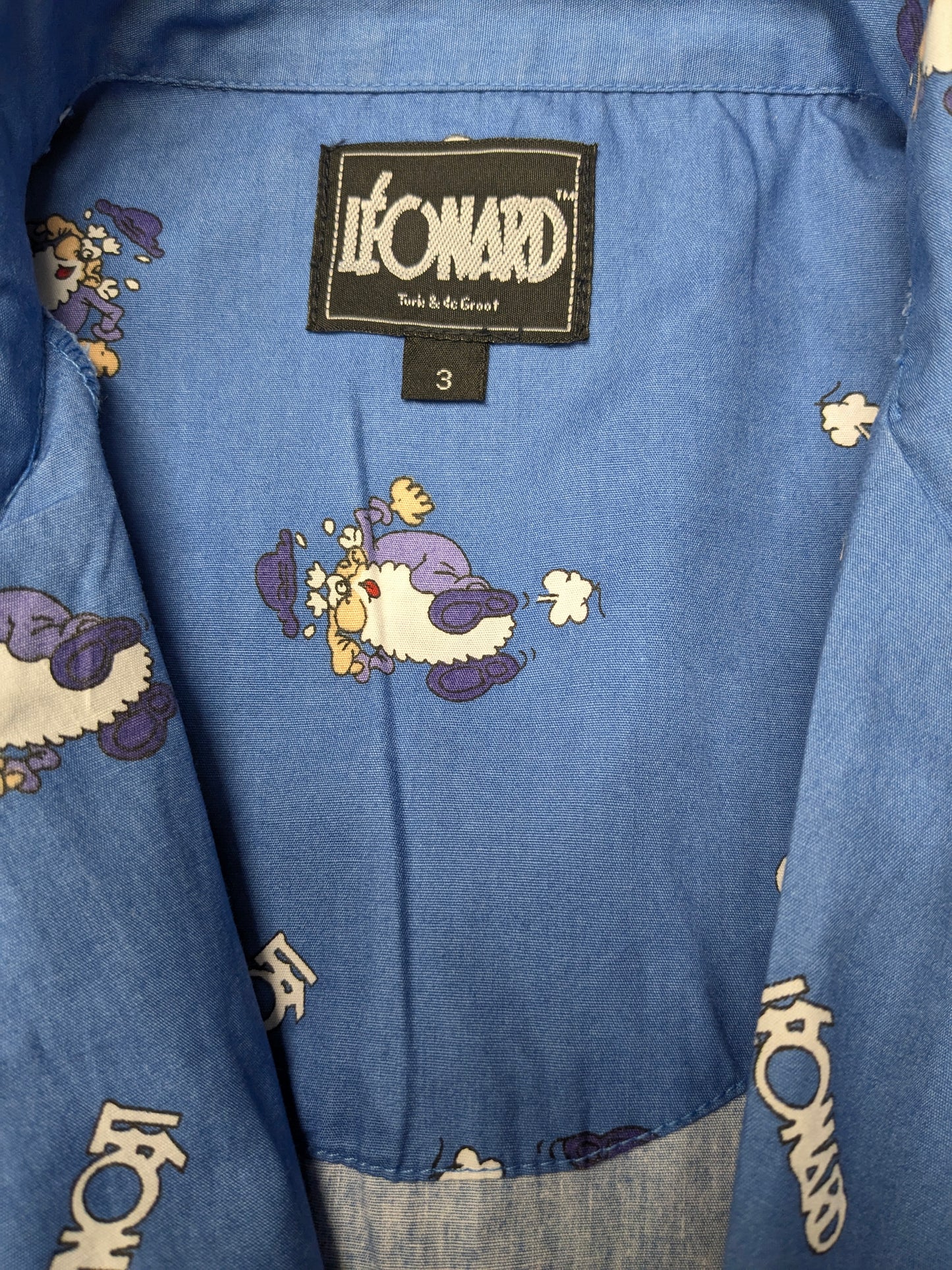 Manche courte de la chemise leonard vintage. Imprimé Blue Purple Leonard. Taille L.
