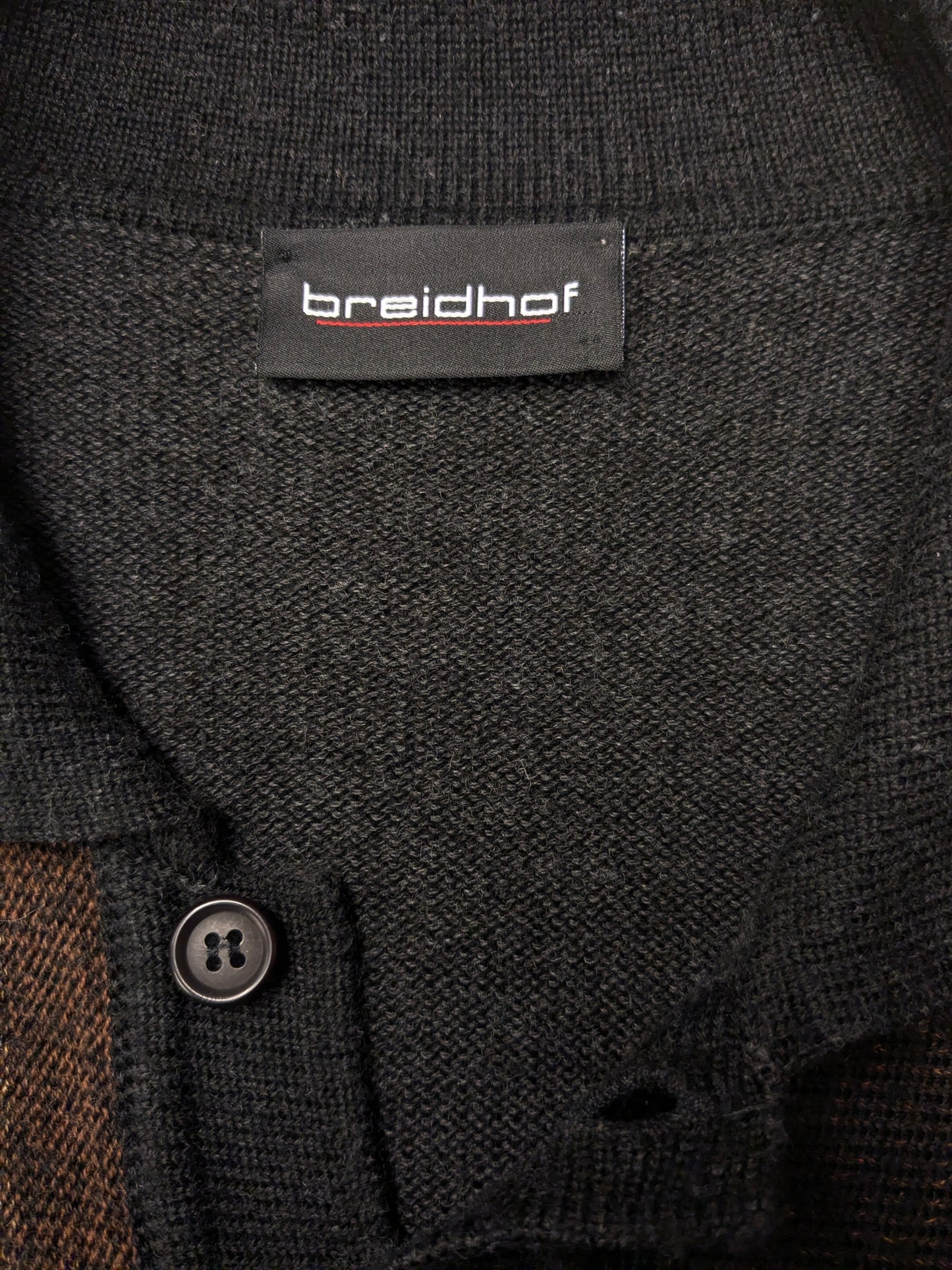 Pull Polo en laine Breidhof vintage. Couleur marron noir. Taille 2xl / xxl. 50% de laine.