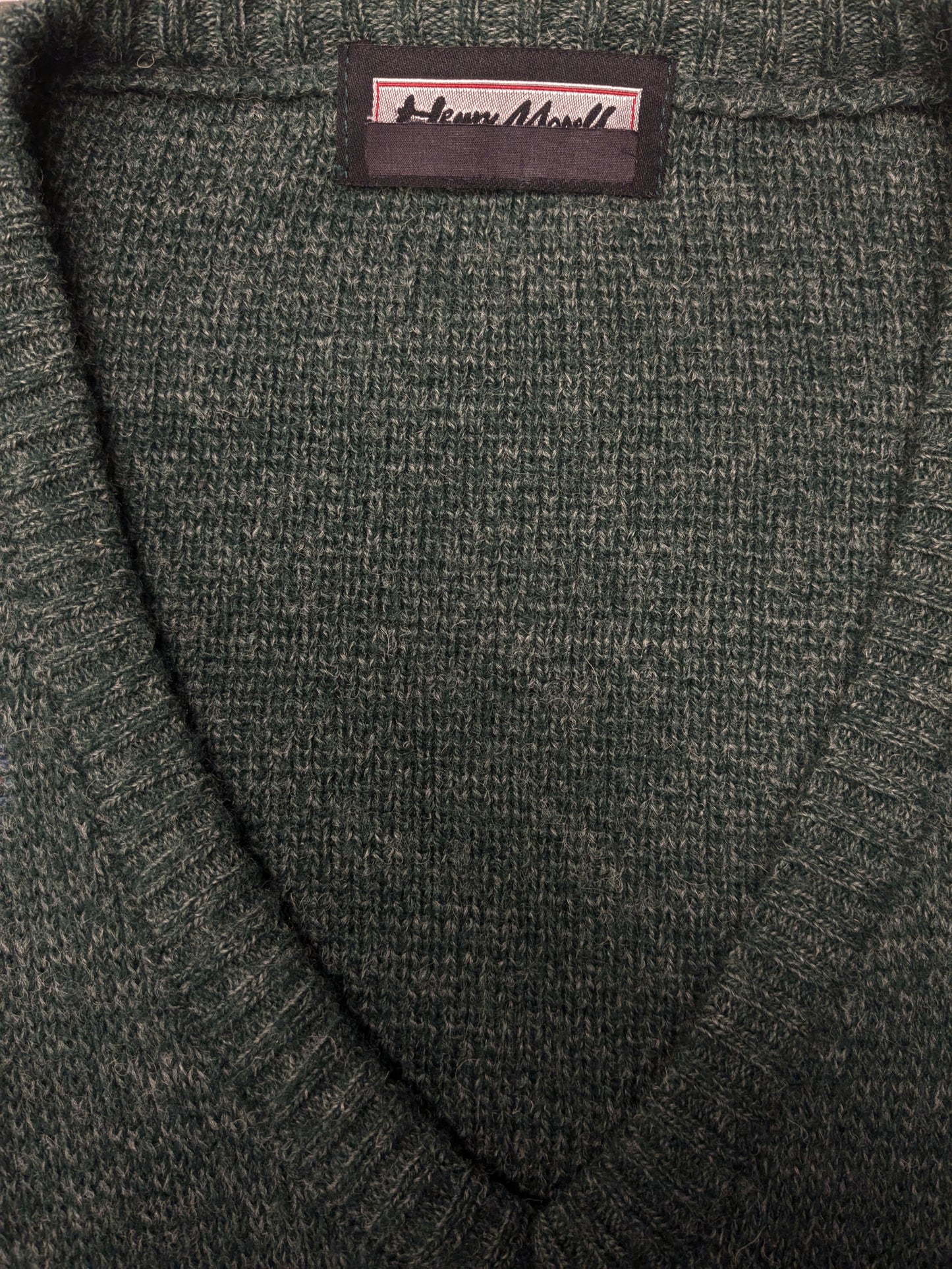 Magitore di lana Henry Morell vintage con scollo a V. Colore marrone blu grigio verde. Dimensione 3xl / xxxl. 30% lana.