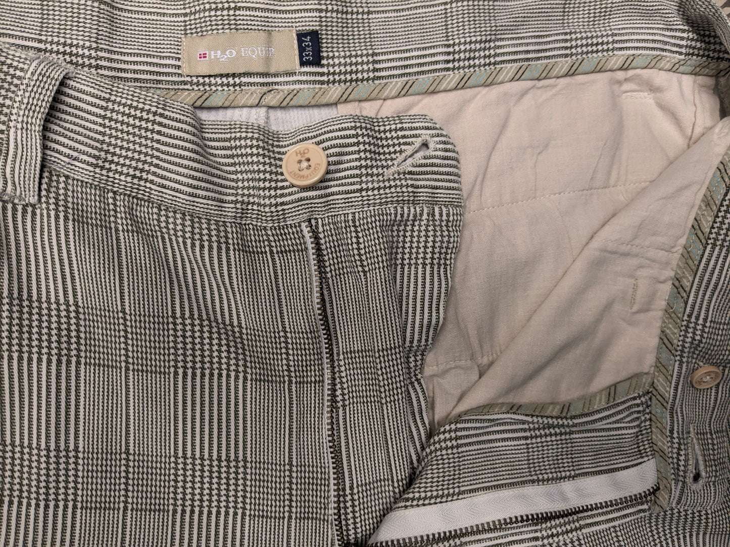 H2O Equip pants / trousers. Beige gray checked. Size W33 - L34.