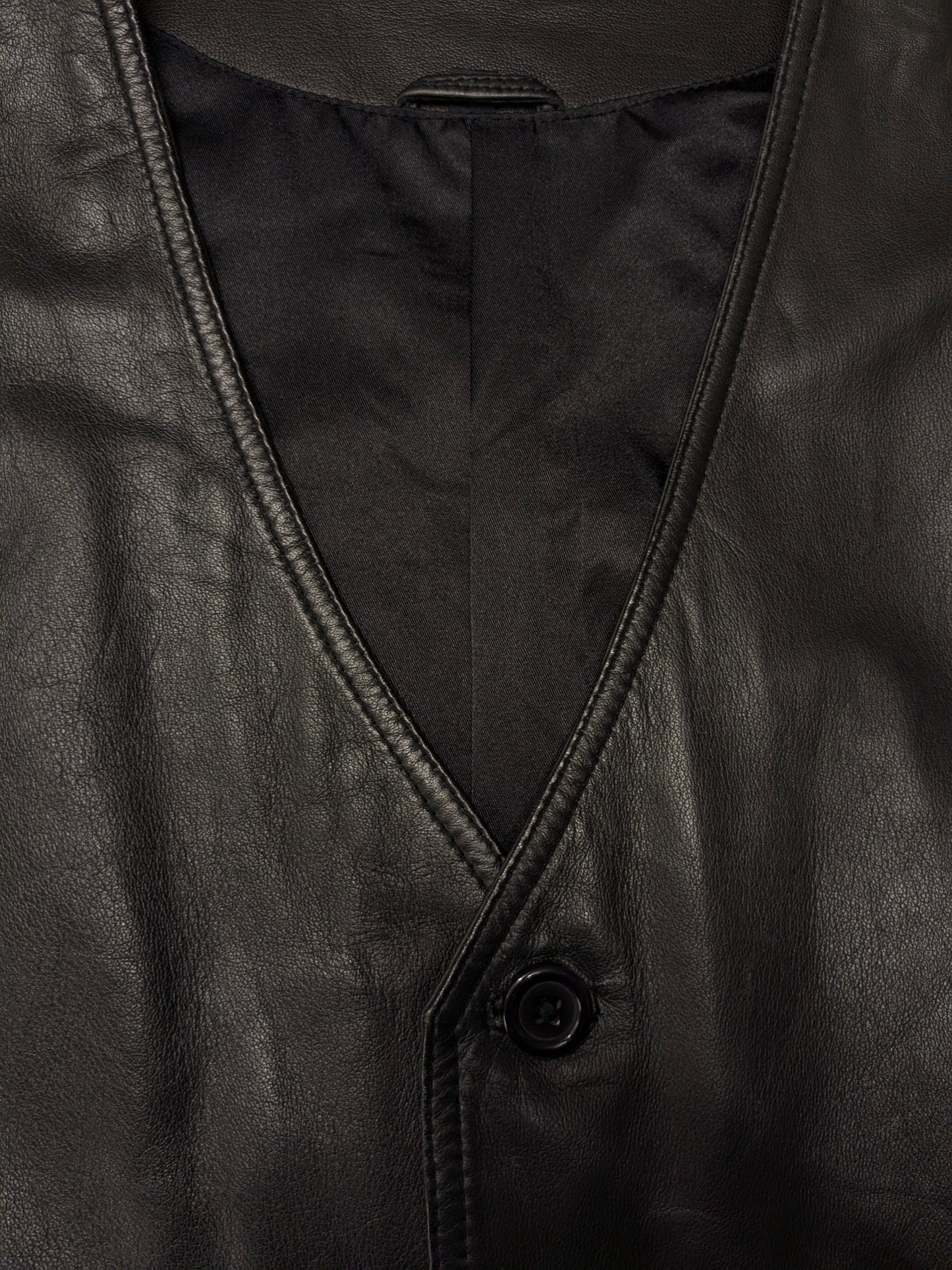 Chaleco de cuero de doble llagación vintage. Color negro. Tamaño xl.