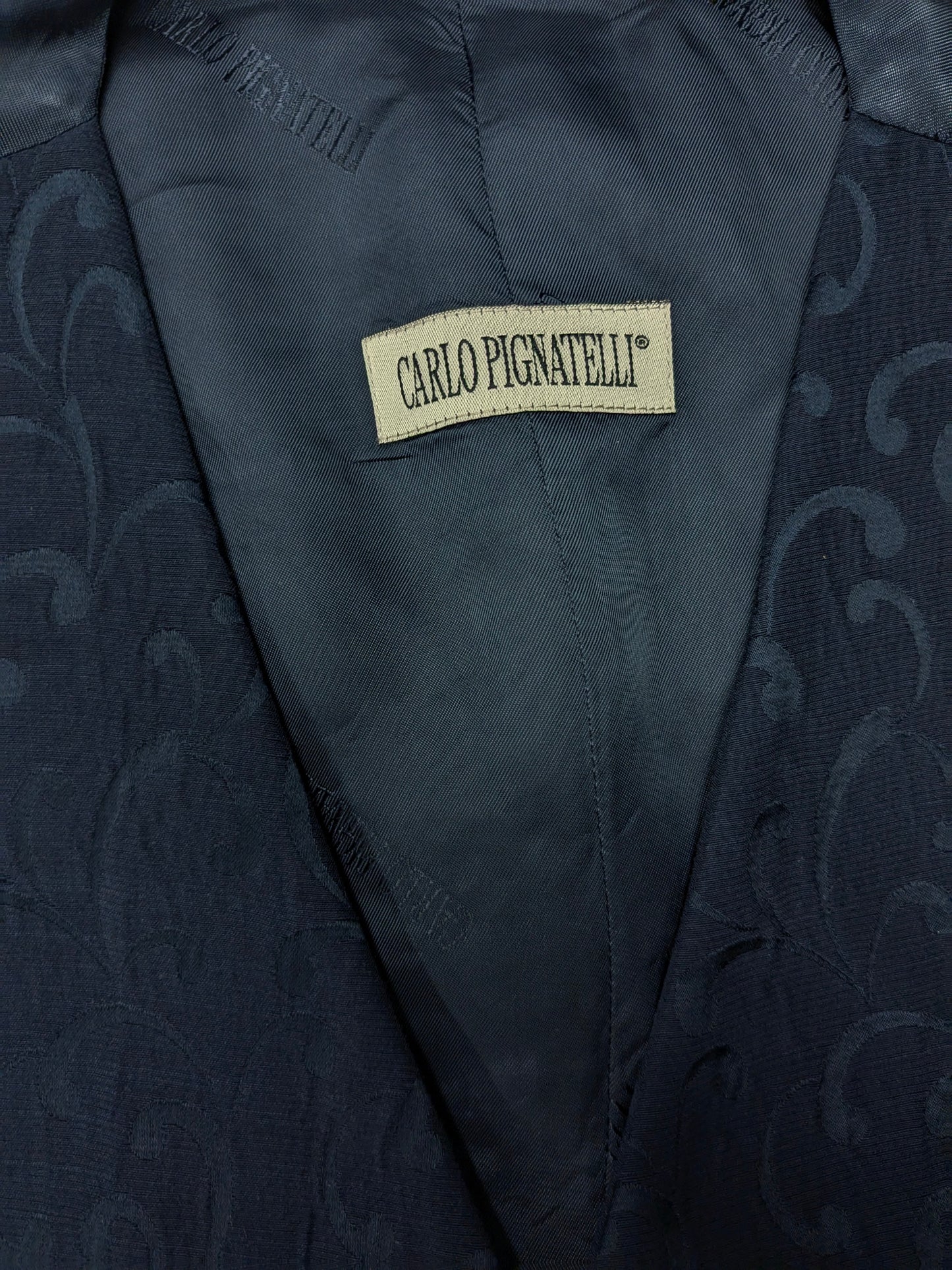 Carlo Pignatelli gilet. Donker Blauw licht glanzend motief. Maat M.