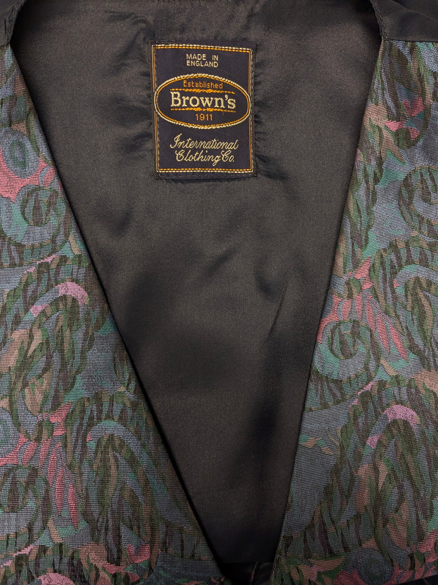 Vintage Brown's gilet. Roze Groen Blauwe print. Maat M.