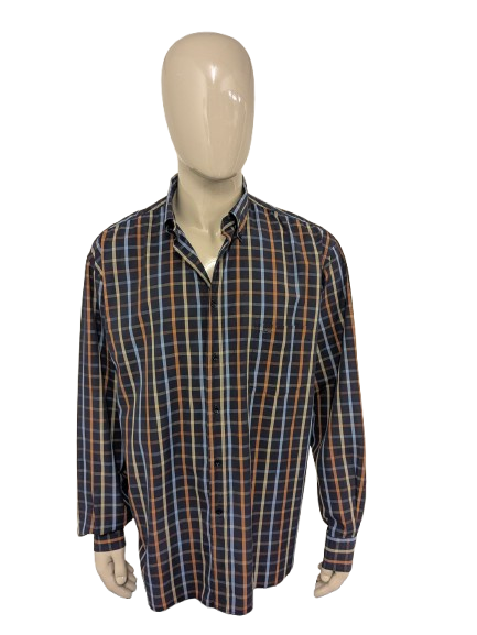 Paul y camisa de tiburones. Naranja amarilla azul bloqueada. Tamaño 3xl / xxxl.