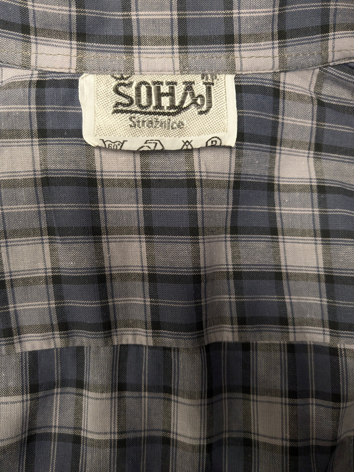 Chemise vintage de Sohaj 70. Black Purple Checkered. Taille L.