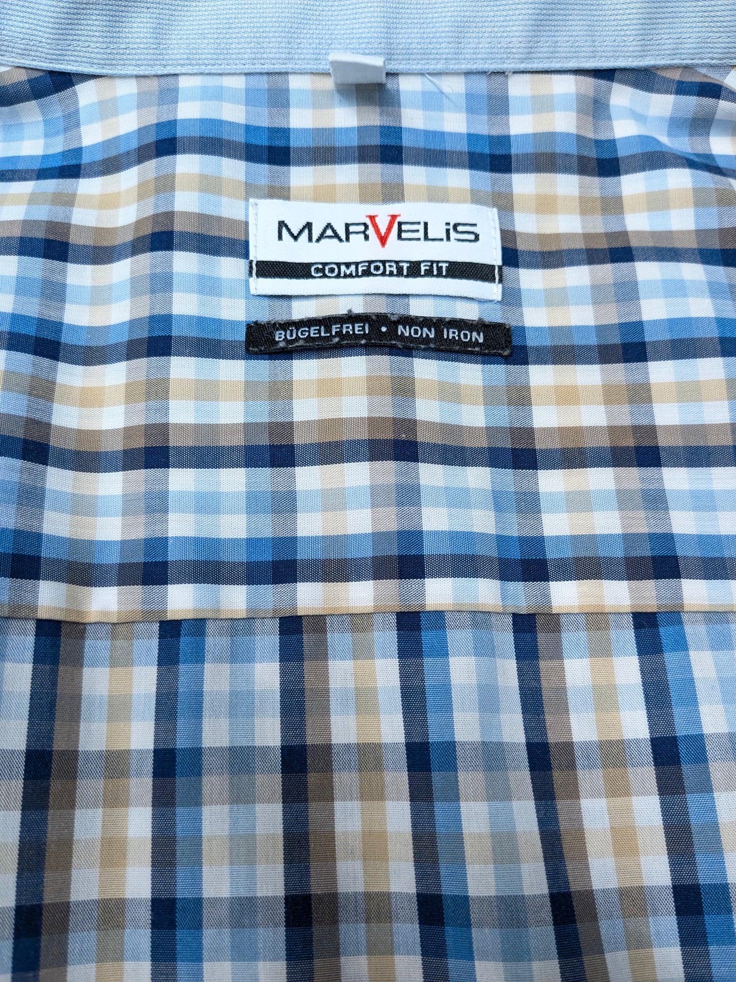 Marvelis shirt. Blue white beige blocked. Size 4XL / XXXXL. Comfort fit.