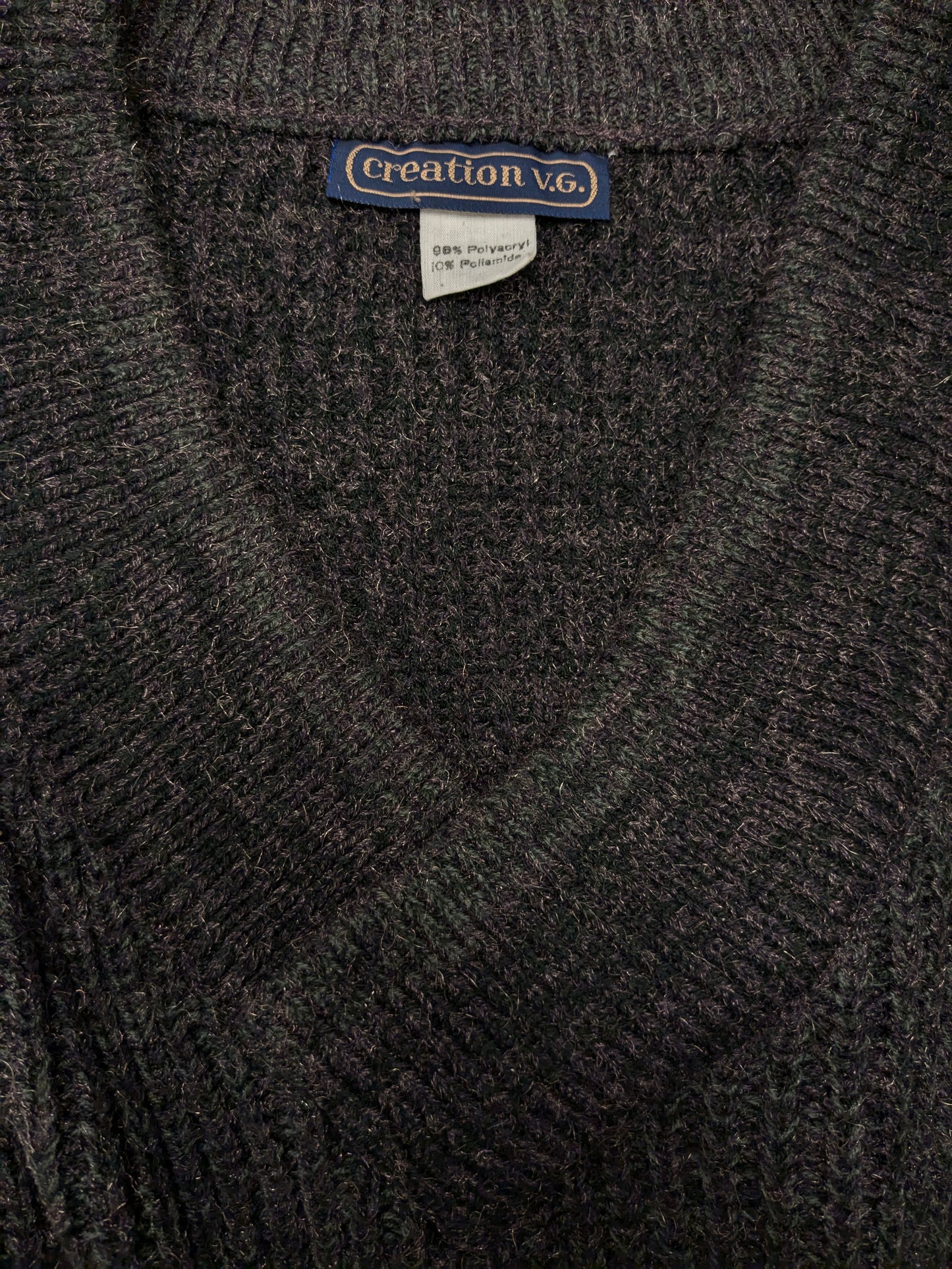 Vintage Creation V.G. Warmer Pullover mit V-Ausschnitt. Lila grünes Gold gefärbt. Größe 2xl / xxl.