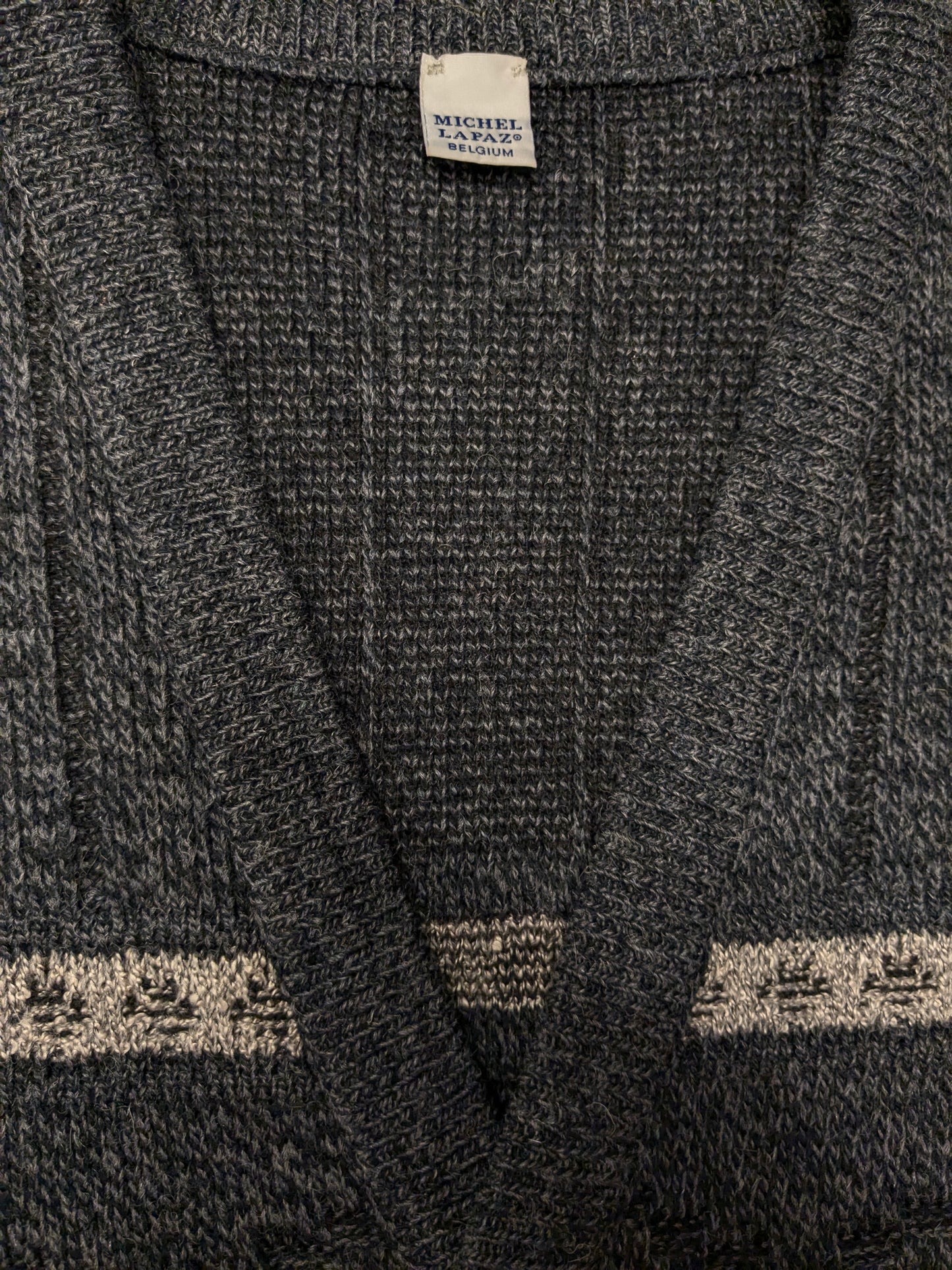 Vintage Michel Lapaz Wool cardigan with V-neck. Gray Beige mixed. Size XL.