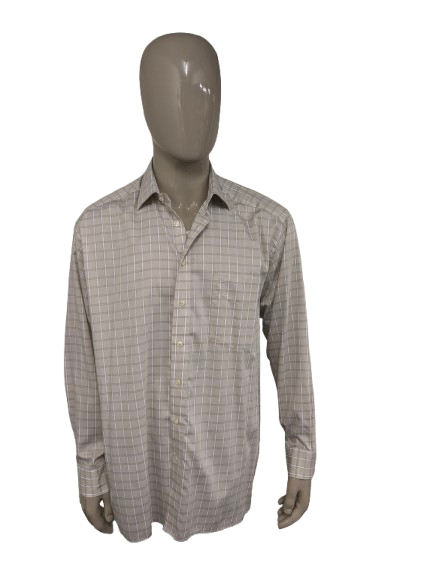Camiseta Olymp Luxor. Cuadros Beige Blanco. Talla 43/XL.
