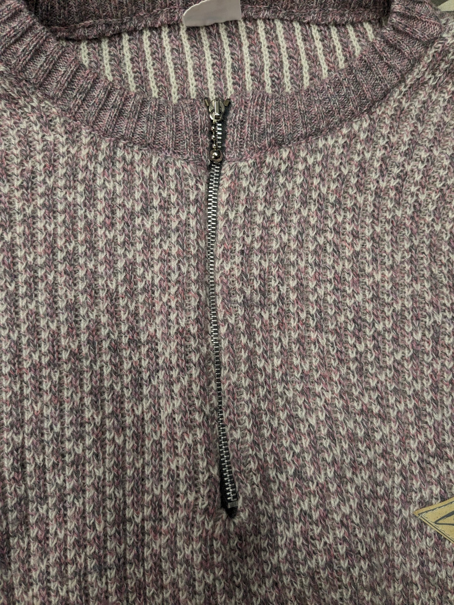 Vintage California Wool sweater with zipper. Pink White Gray mixed. Size XL. 30% Wool.