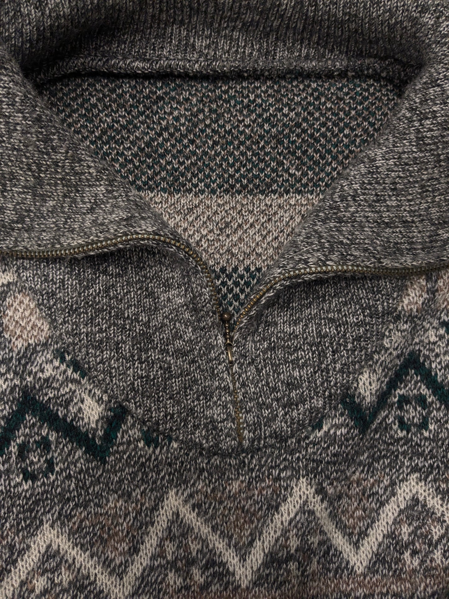 Vintage trui met rits. Groen Grijs Bruin Wit gekleurd. Maat 2XL / XXL.