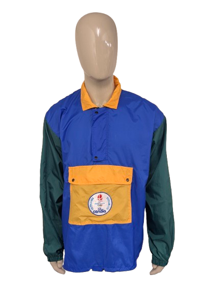 Fantastica giacca a vento vintage dell'Olympique Albertville '92. Colore Blu Giallo Verde. Taglia L/XL.
